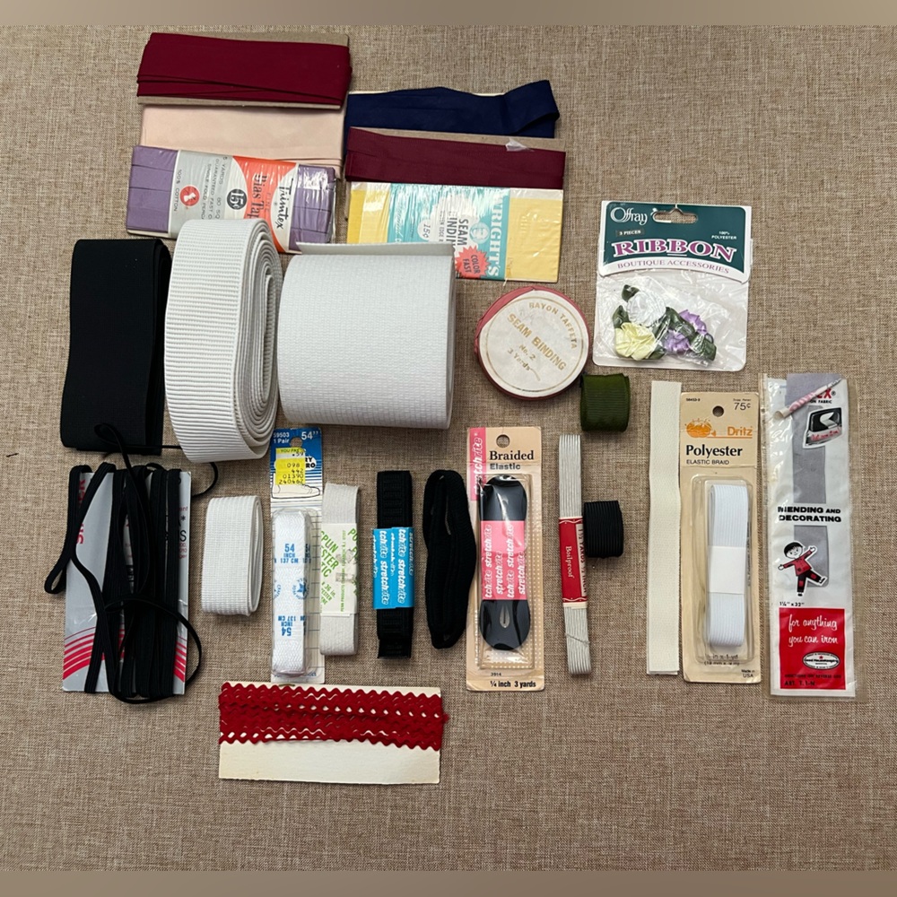 Large Lot of Vtg sewing notions, elastics, seam binding, Interfacing and more